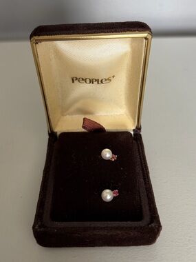 Vintage 14K Gold, Ruby & Pearl Earrings